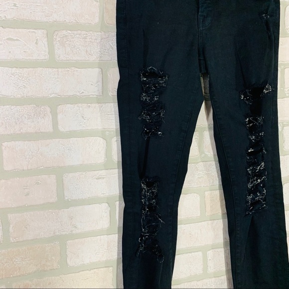 Frame Le Skinny de Jeanne Ripped Distressed Jeans in Film Noir Wash Size 24 - Picture 7 of 13